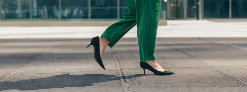 My ex-boss - an elegant woman in green corduroy pants and suede high heels