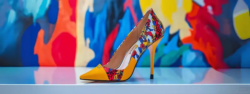 Glamorous Trends of High Heels 4 A yellow women’s stiletto heel decorated with a colorful, artistic pattern.