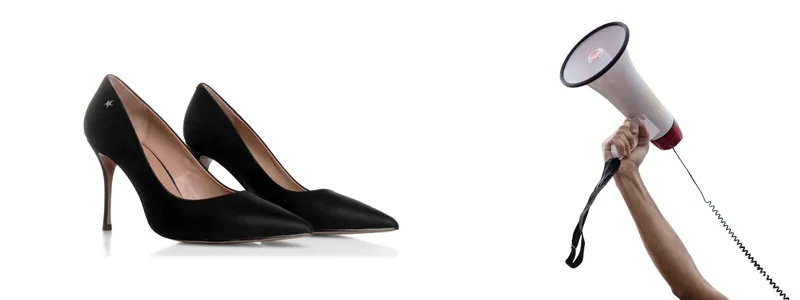 Activism in Heels: Outstanding Ignite 4 Classic black stiletto heels paired with a megaphone, symbolizing struggle, equality, and social protests.
