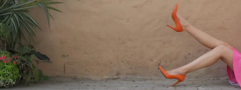 Stiletto Heels: Remarkable Symbol 3 The legs of a reclining woman in a pink flowy skirt playfully swinging orange stiletto heels.