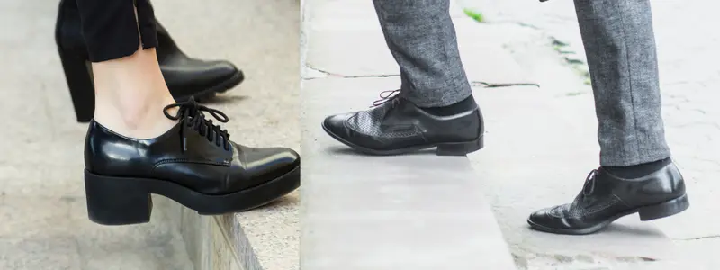 An example of Oxford shoes with high heels and classic low men's heels.