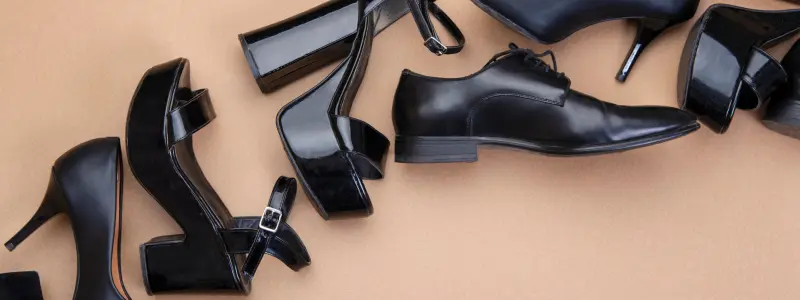 Storage Hacks for Your Men’s Heels: Organize Boldly, Hide Beautifully 2 A curated collection of black heel shoes displayed on a floor – elegant, gender-inclusive footwear for men who wear heels.